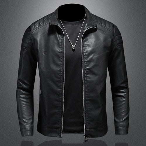 Chaqueta de cuero lisa para hombre