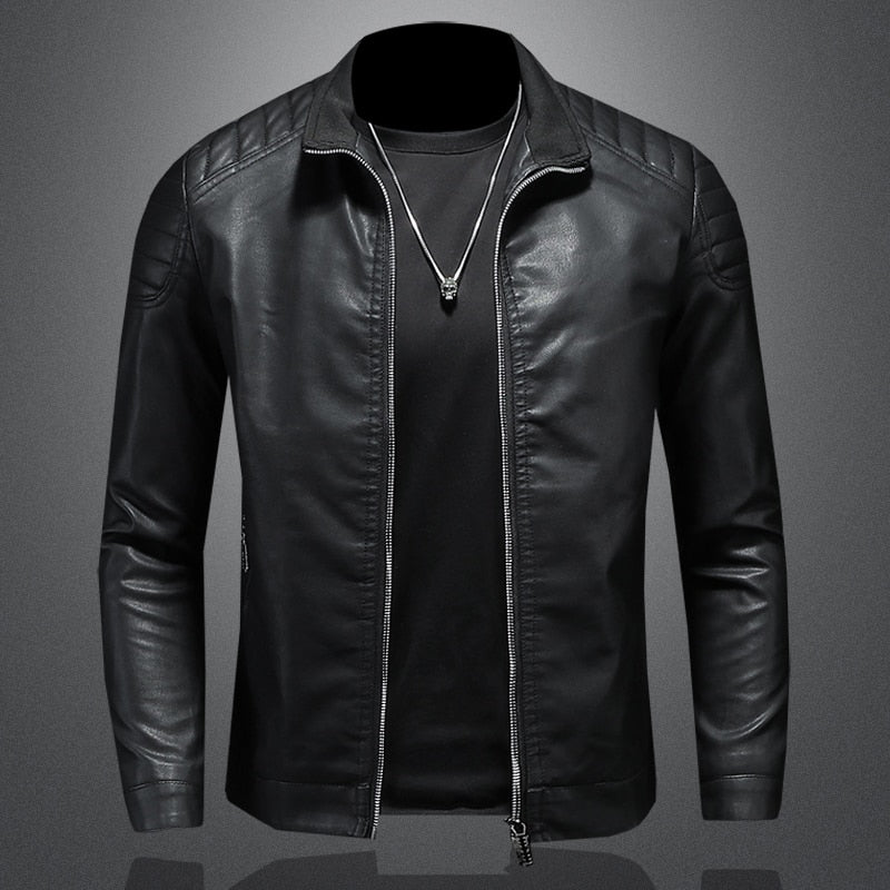 Chaqueta de cuero lisa para hombre