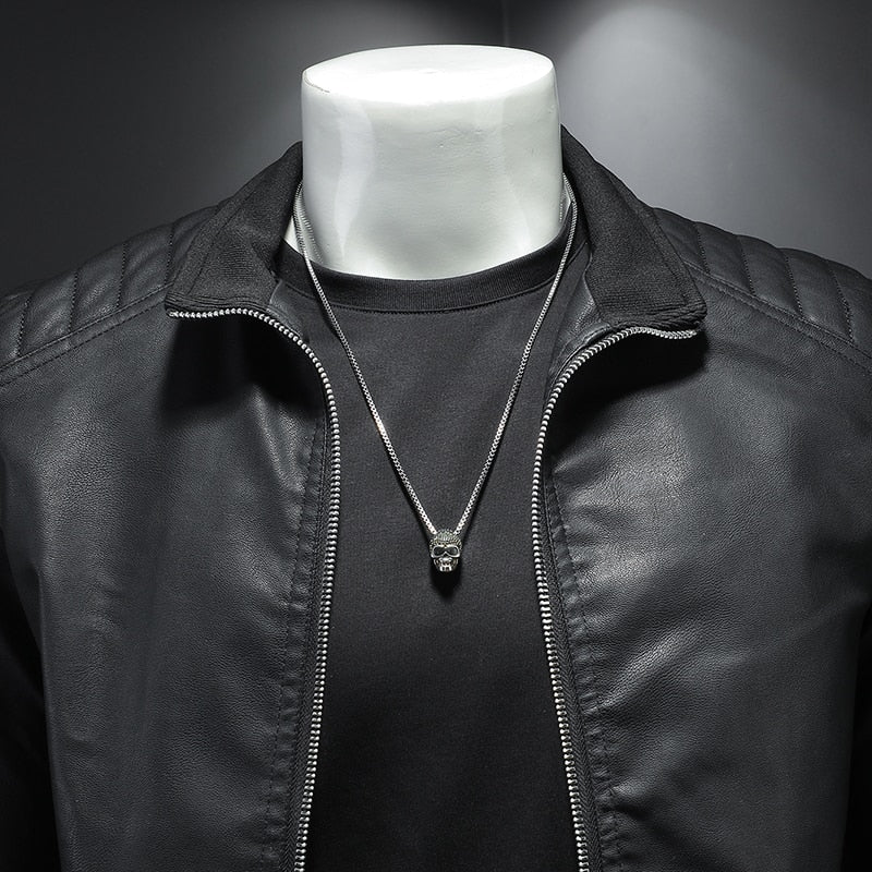 Chaqueta de cuero lisa para hombre